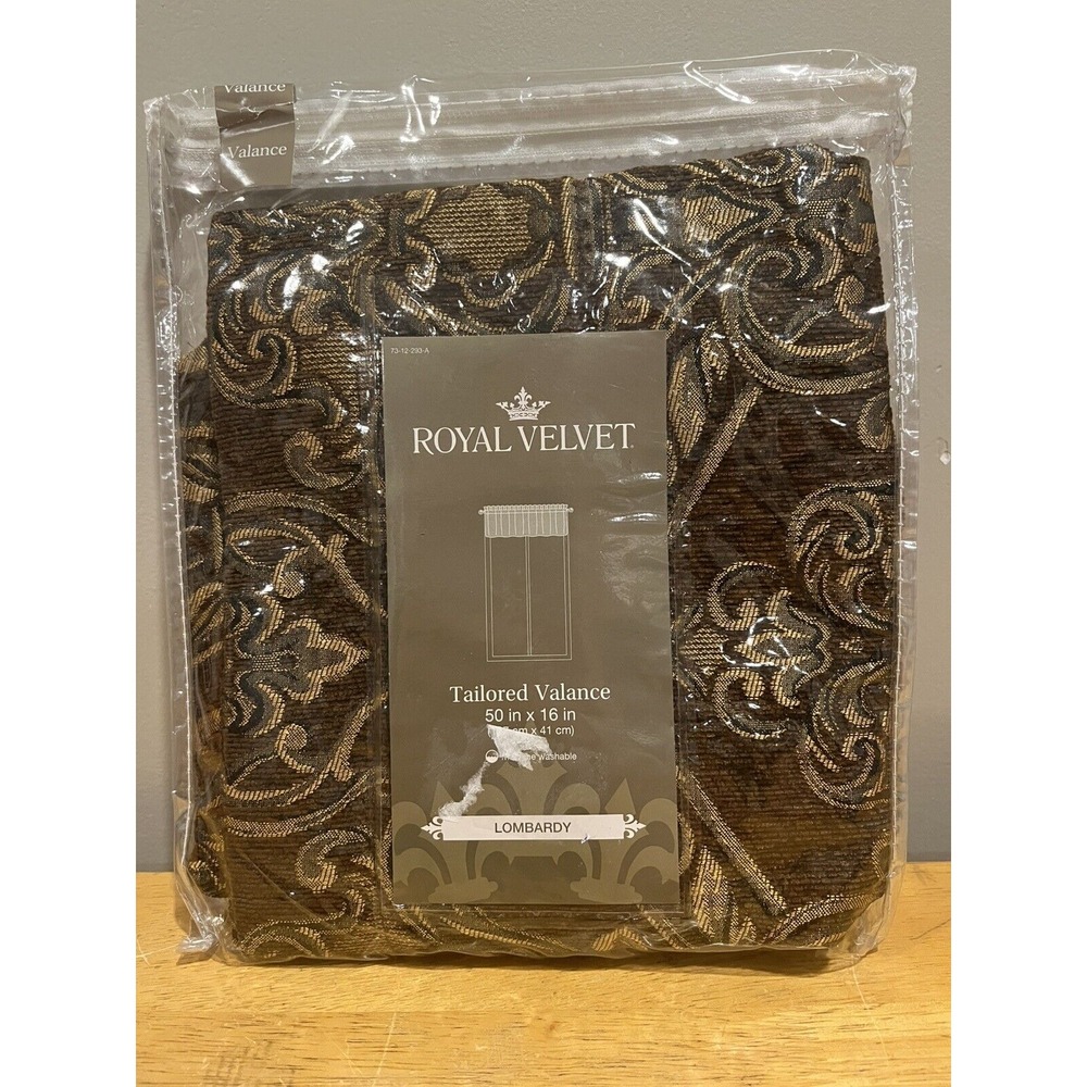 Royal Velvet Lombardy Russet‎ Brown Gold Tailored Valance Rod-Pocket, 50"x16"